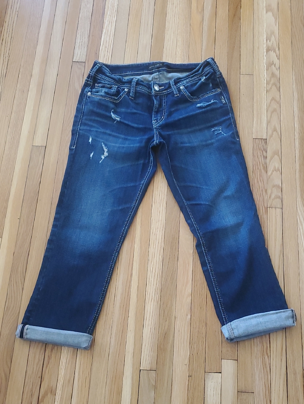 Silver Jeans Dark Blue Distressed Capris